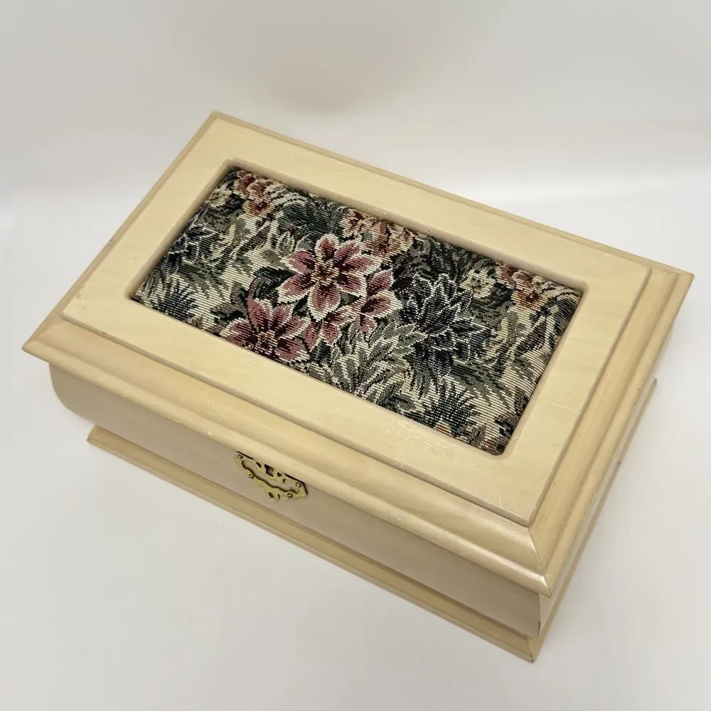 2-Tier Wooden Jewelry Organizer with Necklace Hooks, Mirror & Removable Tray